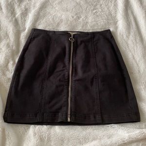 Black Denim Zip Up A-Line Mini Skirt